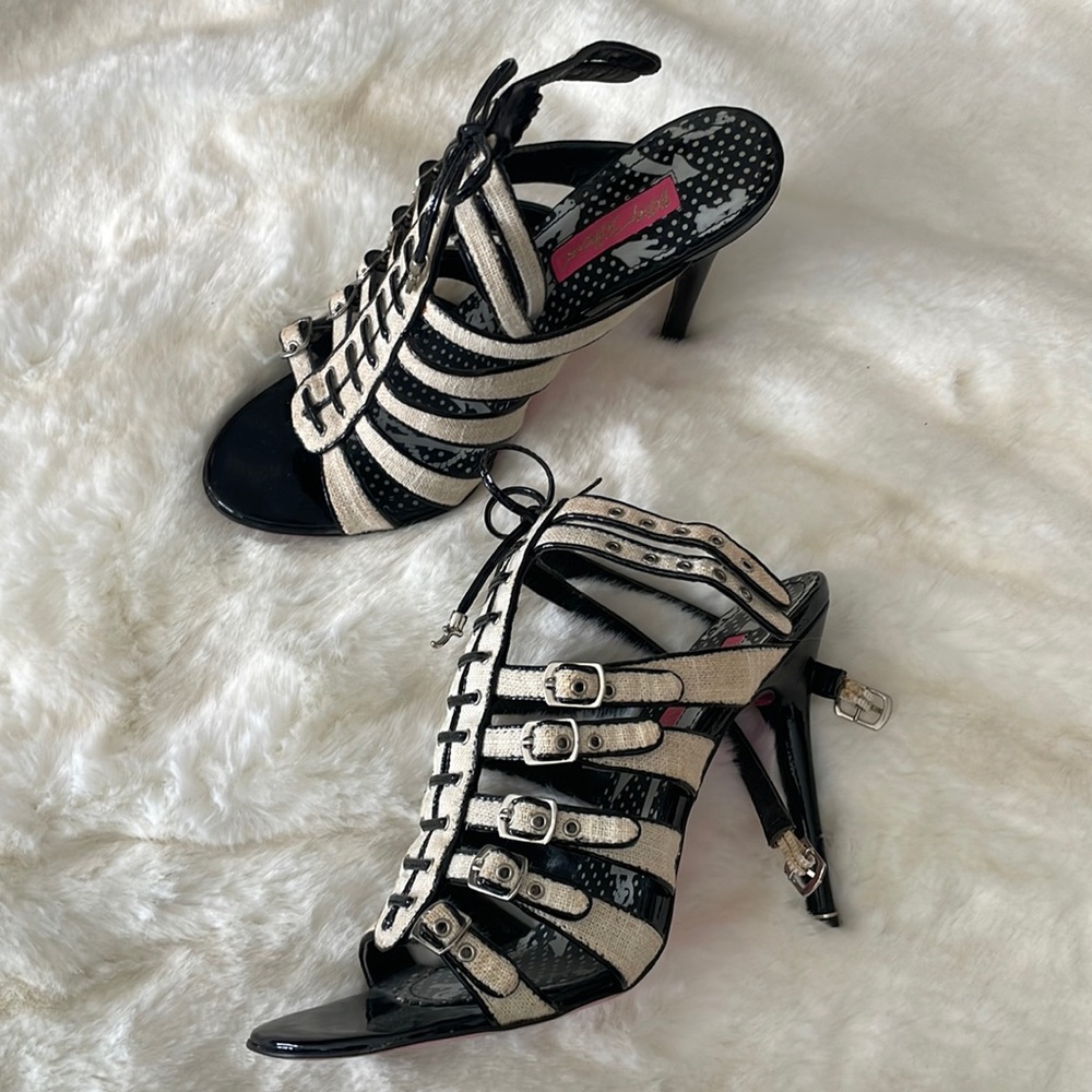 White and black heels
